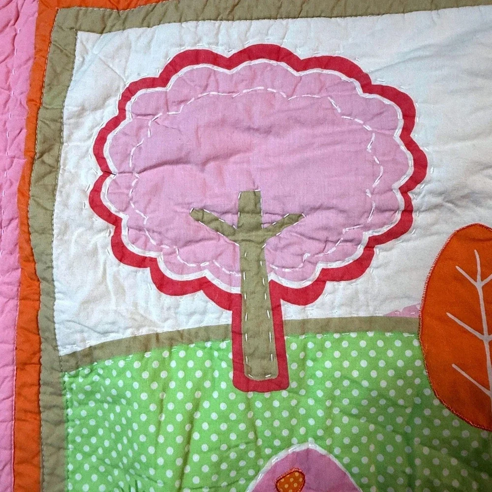 90s Handmade Whimsical Nursery‎ Pillow Sham Cover Applique Birds Vintage Decor
